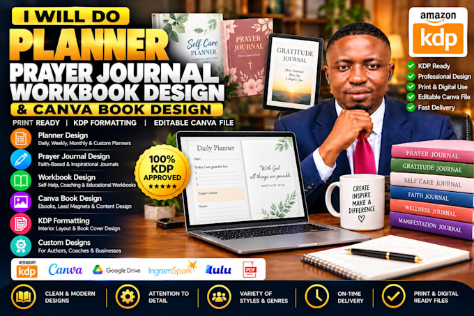 design planners, prayer journals, workbooks, and canva books