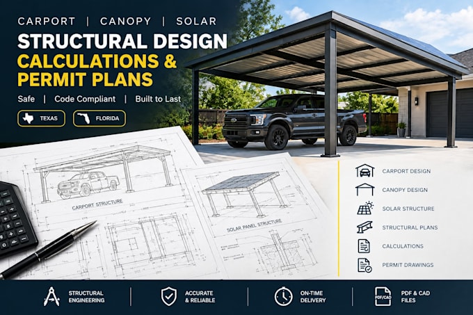 design carport canopy solar structural design texas florida permit plans