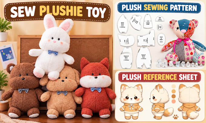 design and make custom plush toy plush sewing pattern plush reference sheet