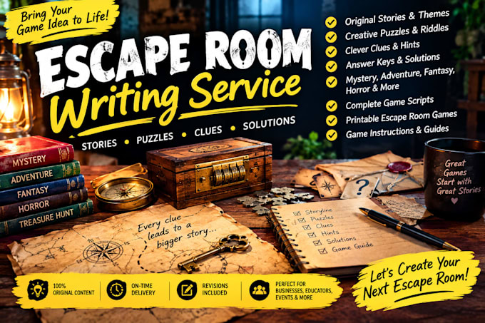 write immersive escape room stories, puzzles, and game scri