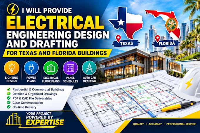 provide electrical engineering design and drafting for tx and fl building