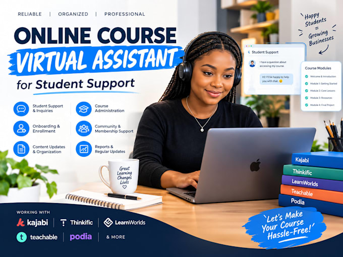 manage your online course, student support and virtual assistance
