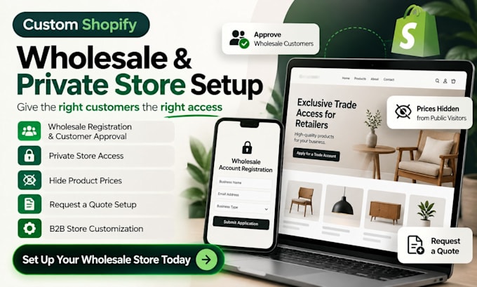 set up shopify b2b wholesale, hide prices and request a quote