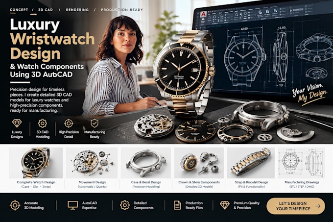 design luxury wristwatches and watch components using 3d autocad