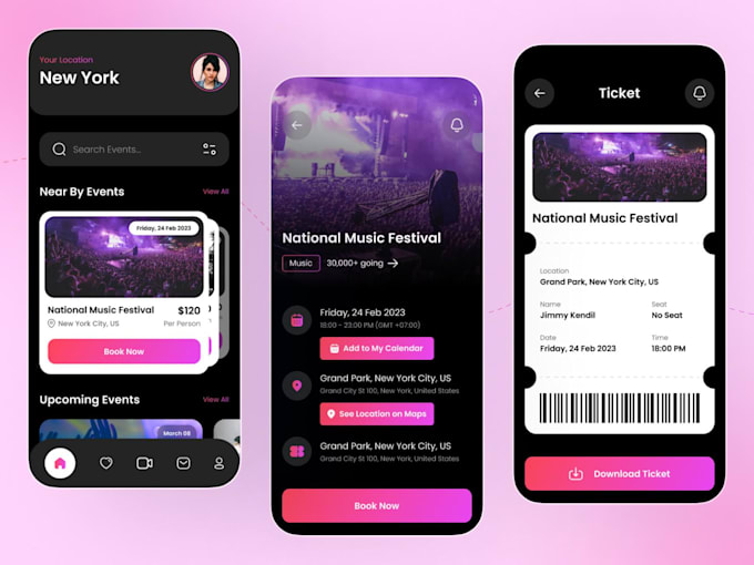 develop an event booking mobile app for android and ios