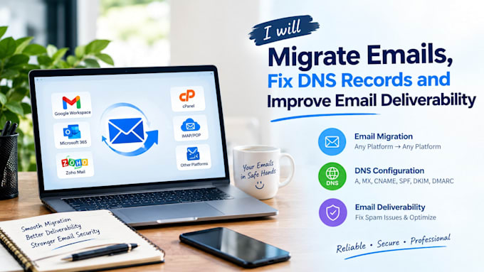 migrate emails, fix dns records and improve email deliverability