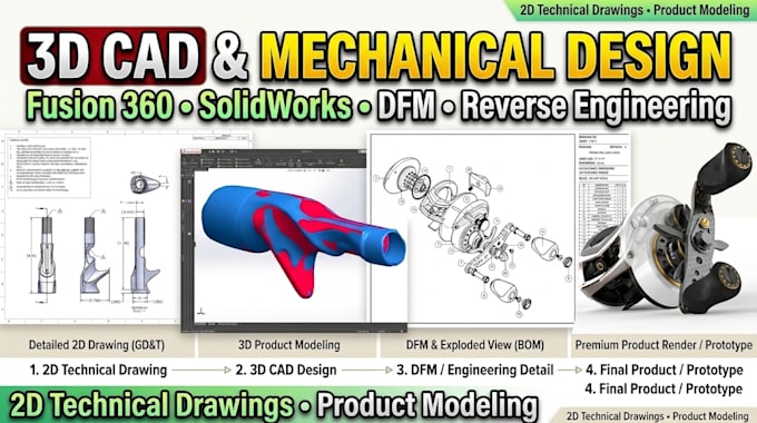 3d cad design, mechanical design, reverse engineering, dfm and product design