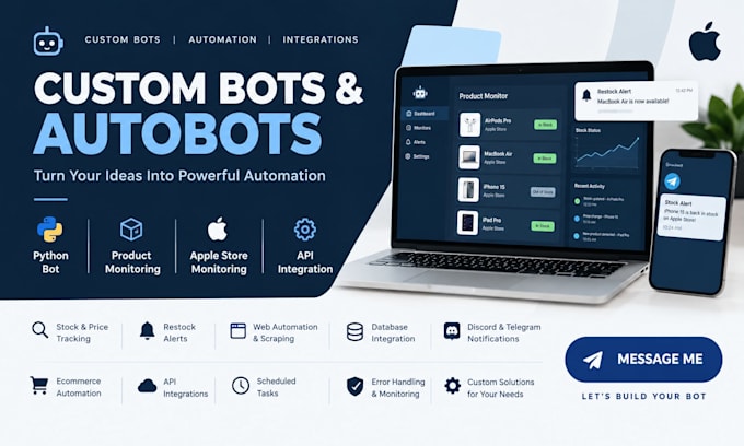 build custom bots autobots, product monitors automation tools, auto checkout bot