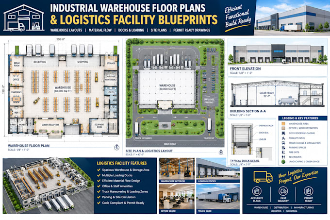 layout industrial warehouse floor plans and logistics facility blueprints