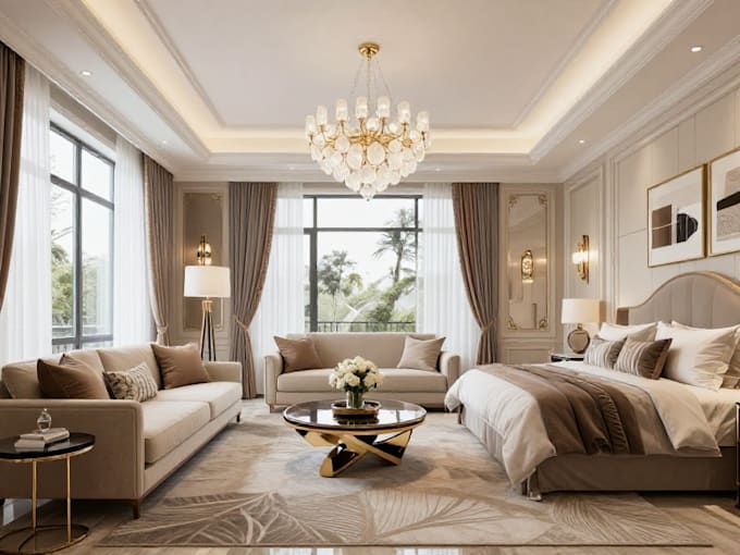 create luxury living room, bedroom interior design