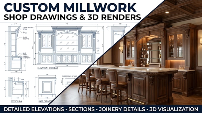 create commercial millwork shop drawings and architectural casework