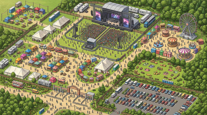 design isometric  event map, festival map, venue map and wayfinding map