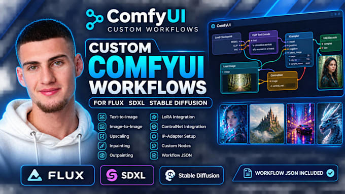 create custom comfyui workflow flux sdxl stable diffusion image video generation