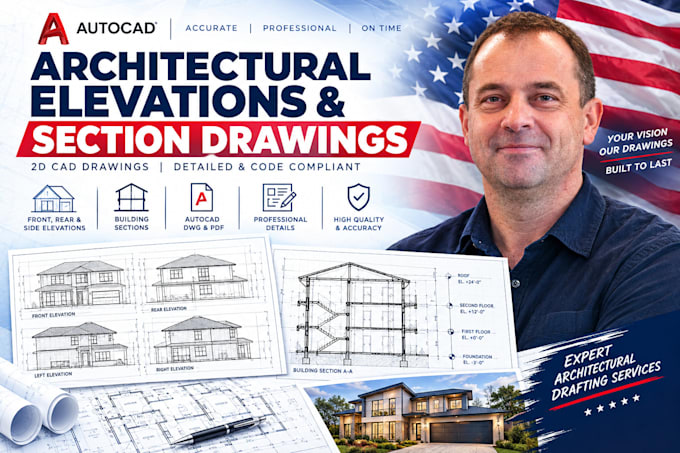 draw architectural elevations and section drawings in autocad