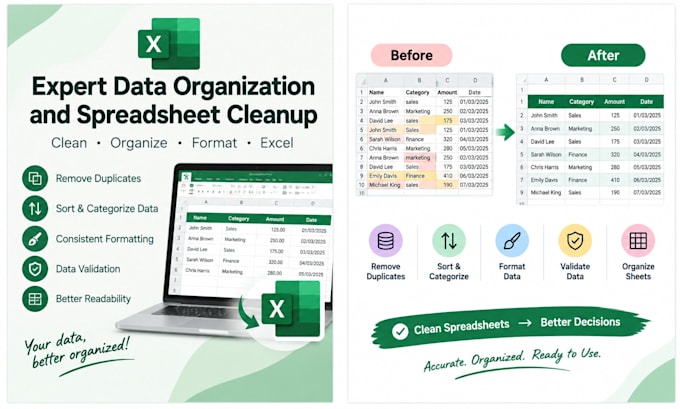 expert data organization and spreadsheet cleanup