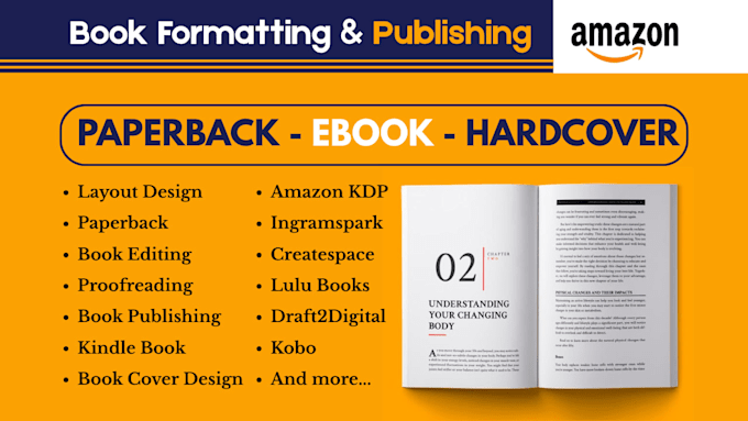do book formatting for amazon, lulu, ingramspark book typesetting kdp publishing