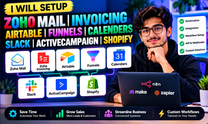 setup zoho mail invoicing airtable funnels calenders slack activecampign shopify