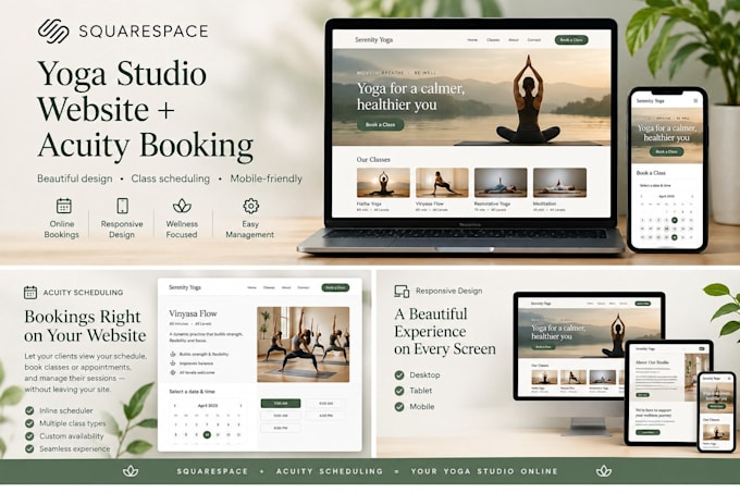 build a squarespace yoga studio website with inline acuity scheduling