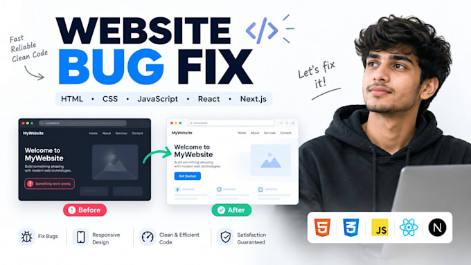 fix HTML CSS javascript react and nextjs bugs