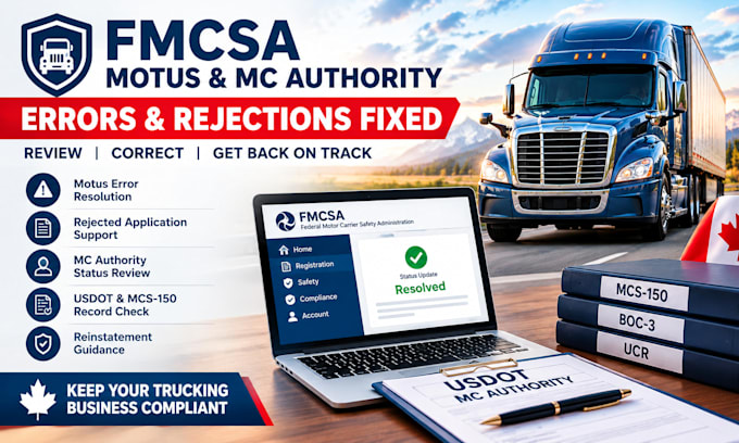 fix fmcsa motus errors, rejected filings, and inactive mc authority records