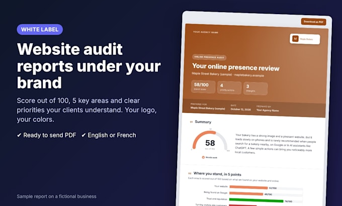 create a white label website audit report for your agency