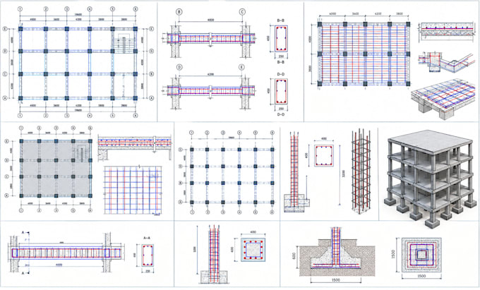 do structural design calculations for slab, beam and column