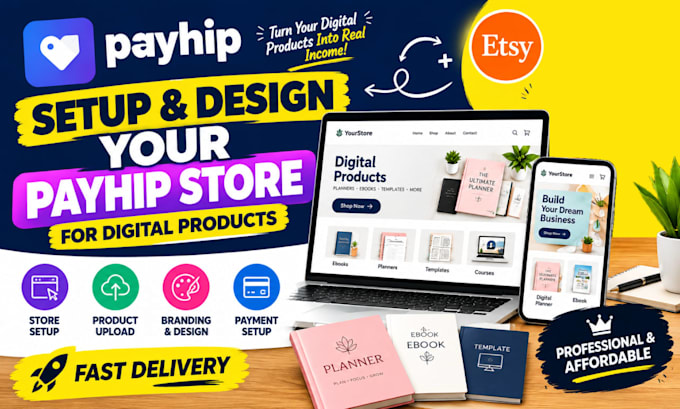 setup payhip website design payhip store for payhip and etsy digital products
