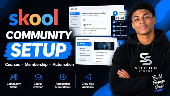 setup skool community, online course, membership and automation
