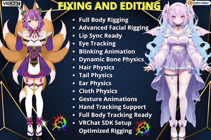 rig 3d vtuber model, furry vrchat avatar and vrm character