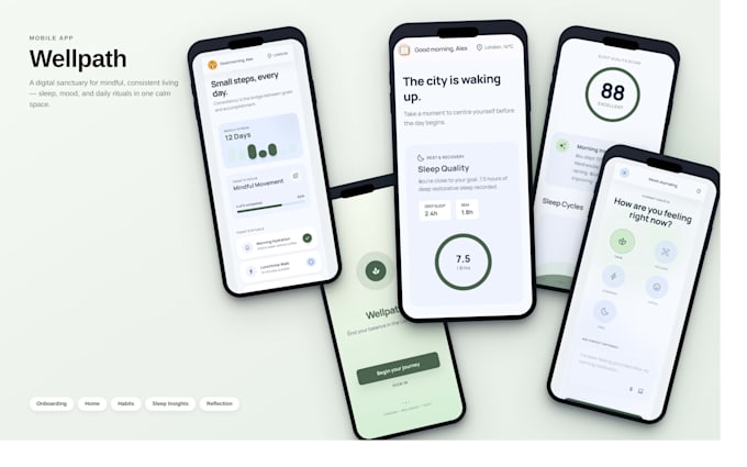 create a modern mental wellness mobile or web app UI UX in figma