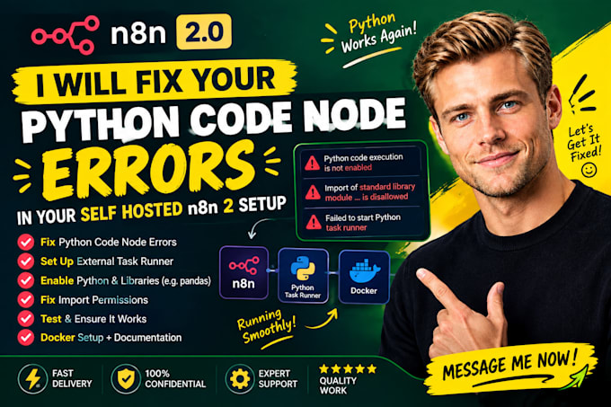 fix python code node errors in your self hosted n8n 2 setup