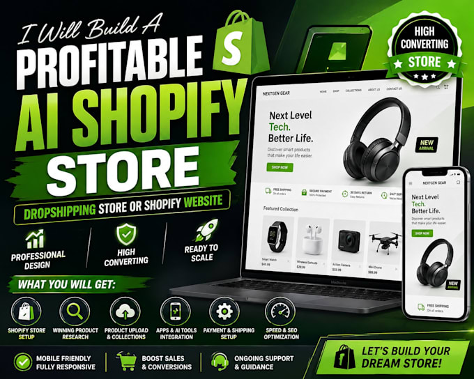 build a profitable ai shopify store, dropshipping store or shopify website