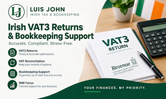 prepare irish vat3 returns, vat reconciliation and bookkeeping support for smes