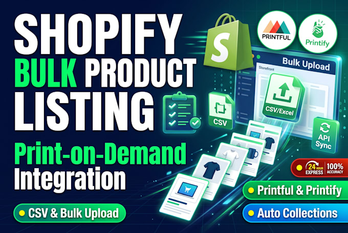 do shopify bulk product listing and printful print on demand integration