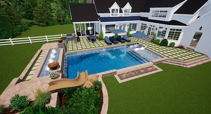 do 3d landscape design, backyard design, garden design and landscape rendering