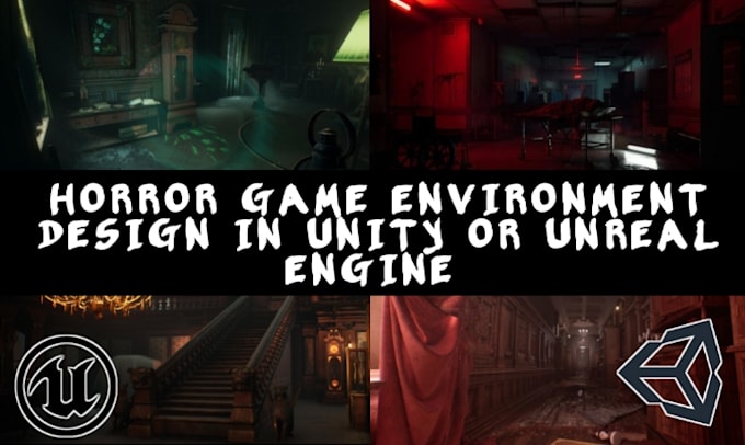 do horror game environment, haunted building, horror themed map with lighting