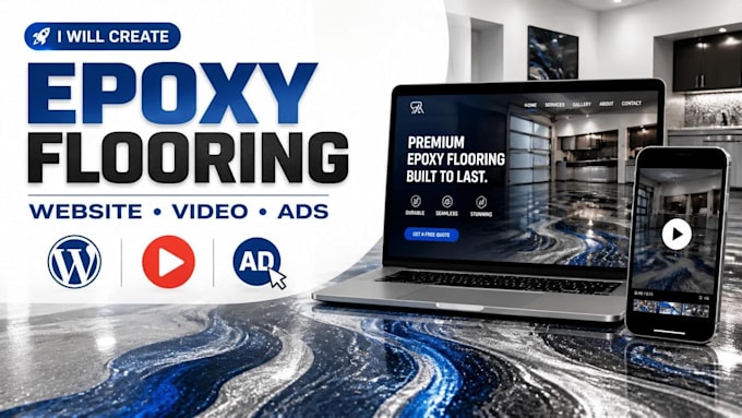 epoxy flooring website wordpress landing page timelapse video ai epoxy floor ad