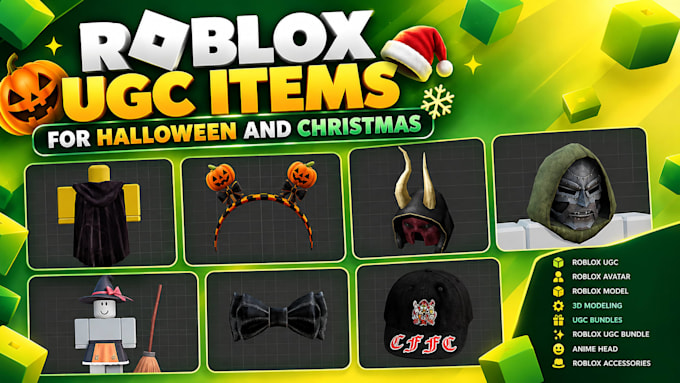 create halloween roblox accessories, christmas ugc items and 3d models
