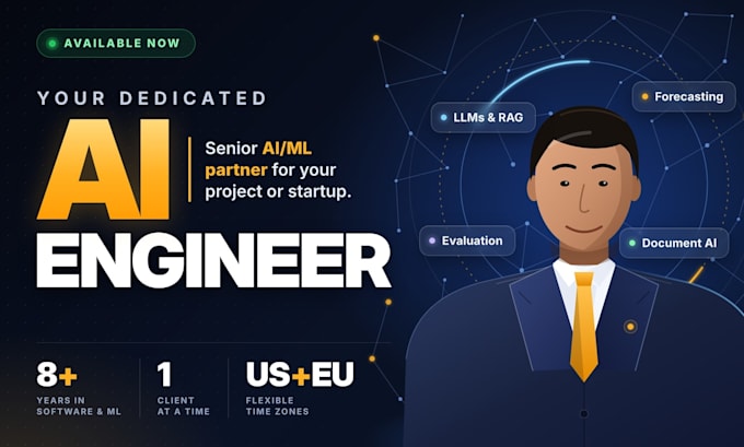 be your ai ml developer engineer to hire for ai project or startup