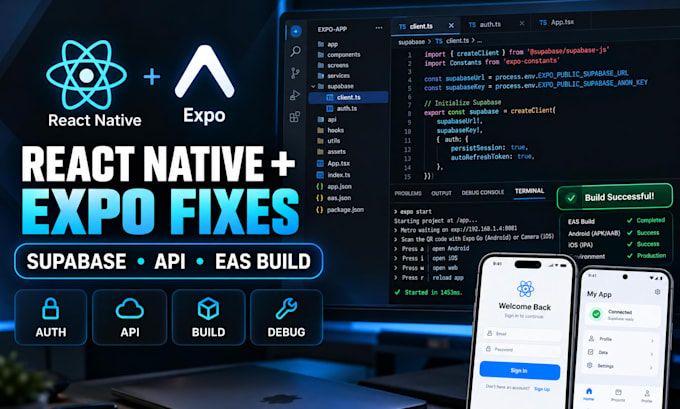 fix react native expo supabase auth, API and eas build errors on ios and android