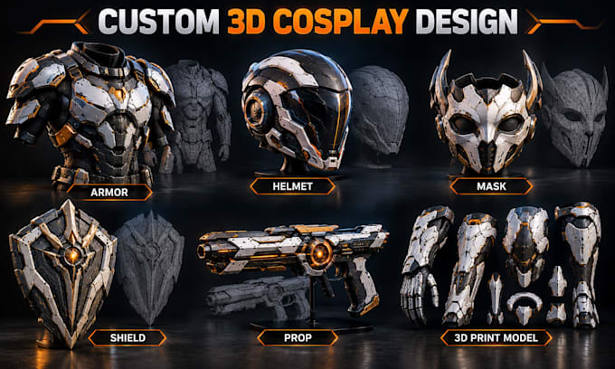 create wearable 3d cosplay creation, cosplay armor, cosplay model, prop, mask