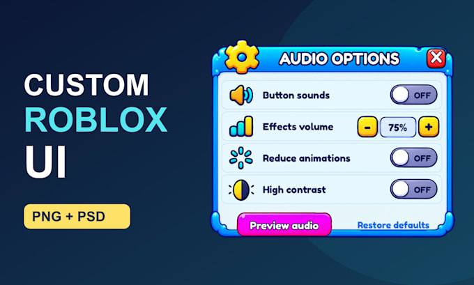 design custom roblox UI menus, buttons and icons