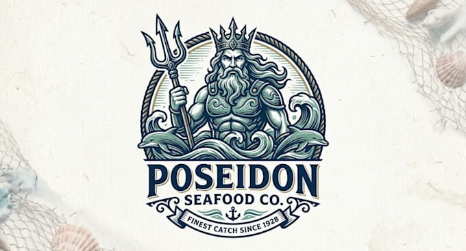 do classic poseidon logo for seafood brand