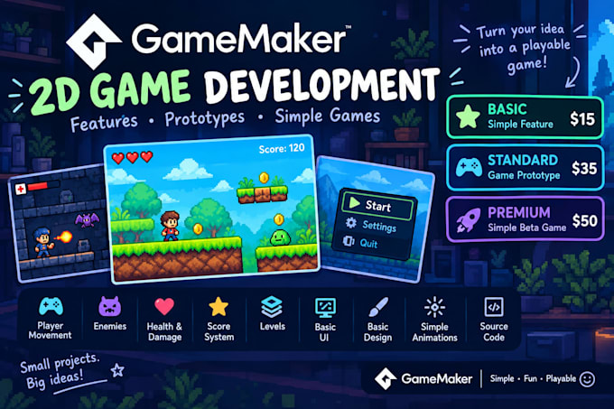 create a simple 2d game or game mechanic in gamemaker
