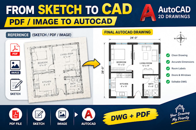 create or convert 2d drawings in autocad professionally