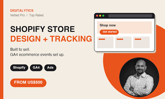 design a shopify store with ga4 ecommerce tracking and SEO