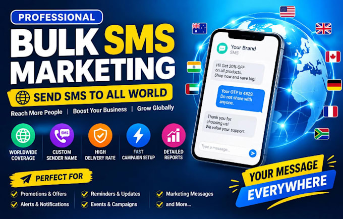 send bulk sms to all world with sid, custom sender name, sms marketing, bulk sms