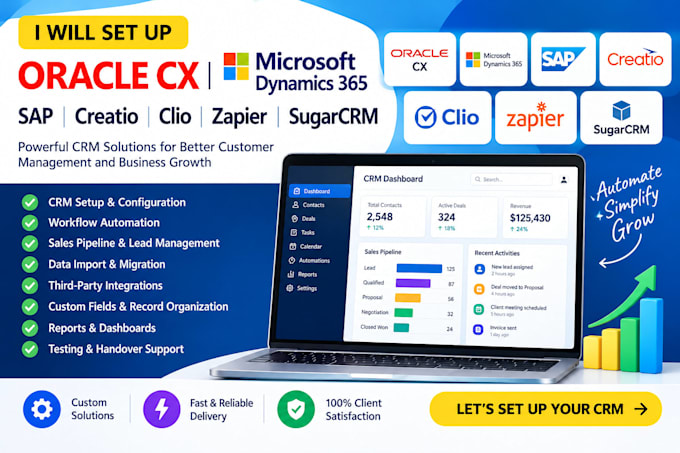 setup oracle microsoft dynamics 365 sap creatio clio zap xero procore sugar crm