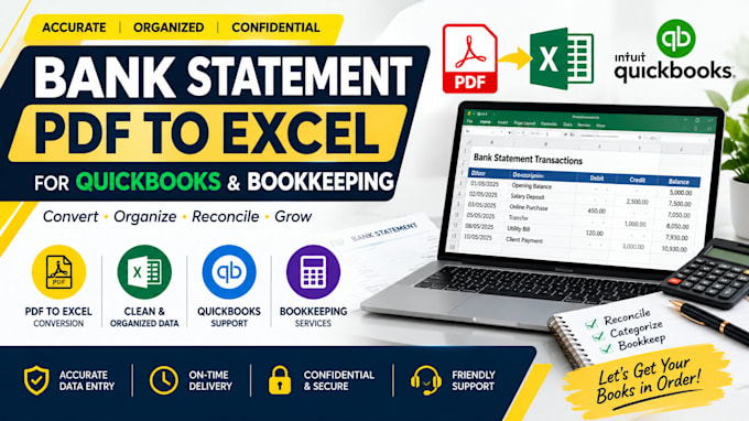 do bank statement pdf into excel for quickbooks and bookeepping