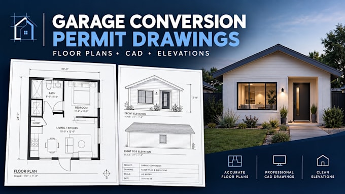 draft garage conversion permit drawings and cad floor plans